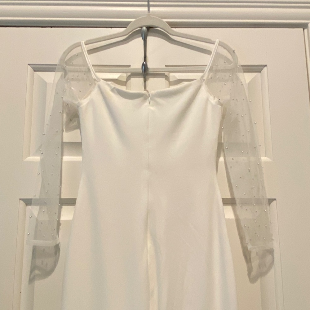 Lulu's Eternally Beloved Mesh Off-the-Shoulder Pearl Maxi Dress - Picture 8 of 16